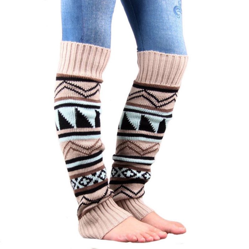 Geometric Pattern Knit Leg Warmers Womens Warm Patchwork Boot Socks